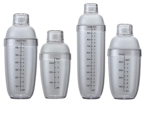 HOMSFOU Set 5 Shaker da Bar in Plastica Trasparente con Bilancia Graduata (350ml-1000ml) con Coperchio Anti-perdita per Cocktail, Tè al Latte e Miscelazione Bevande, per Uso Domestico