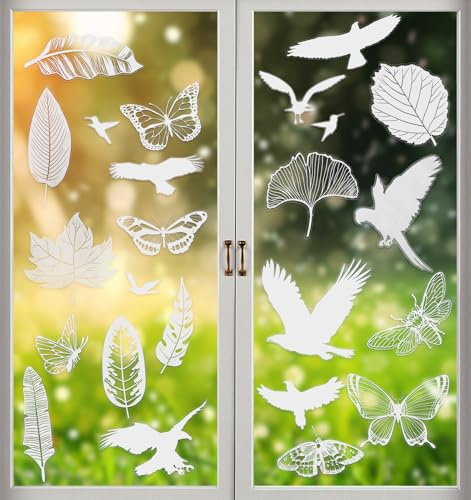 25Pcs Bird Window Strike Prevention, Adhesive-Free Bird Decals for Windows Anti Collision, Hummingbird Window Stickers for Birds Anti-Collision Cling for Glass Doors & Windows, White