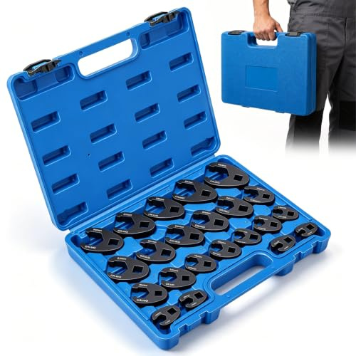 BORDRISE Set di 22 chiavi a bussola metriche da 8-32 mm, chiave a bussola e chiave dinamometrica per auto e officina, quadro esterno da 1/2 e 3/8
