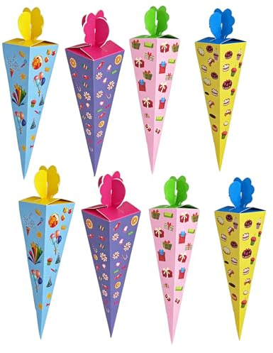 BCHKO 8 unidades bolsas escolares, mini de azúcar para rellenar, Schultüten personalizables para niñas y hermanos, fiesta de inicio escolar, regalo creativo para niños escolares (17 cm) (Colorido)