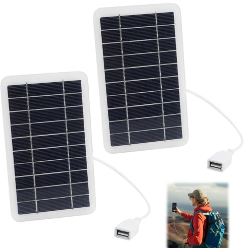 2 pannelli solari portatili da 2 W, 12 V, con porta USB, caricatore solare per escursionismo, campeggio e attività all'aperto, impermeabile IP65, telaio in piastra epossidica durevole, cavo USB