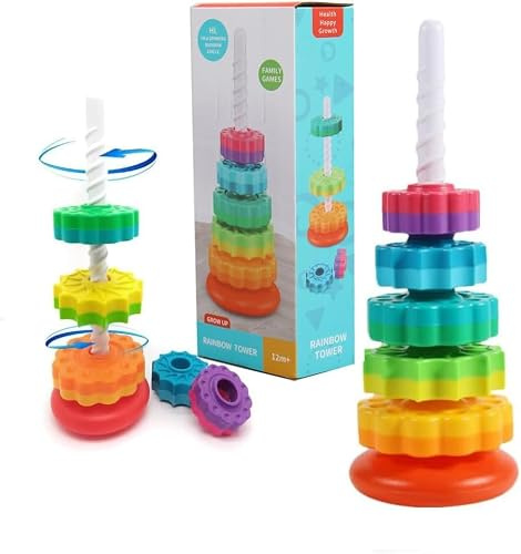 Starnearby Tour Empilable Rotatif, Jouet Rotatif Bébé Arc-en-Ciel Empilable | Pyramide pour Bébé Jouet à Empiler, Anneaux Empilables, Jouets éducatifs Précoces pour 12 Mois et Plus