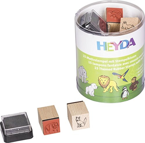 HEYDA Motivstempel-Set Zootiere, Klarsicht-Runddose VE = 1