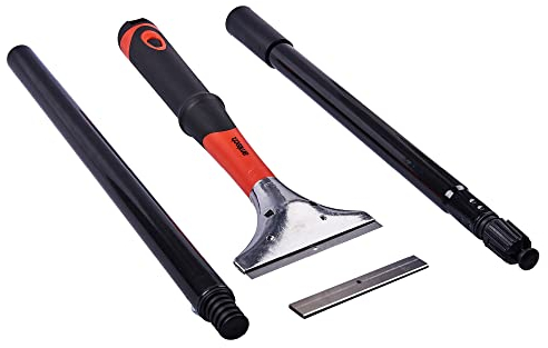 Amtech - Heavy Duty Scraper Tool with Extendable Pole for Removing Old Wallpaper, Home DIY, Easy to Use, Durable and Long Lasting, Includes 6 Blades with Safe Storage