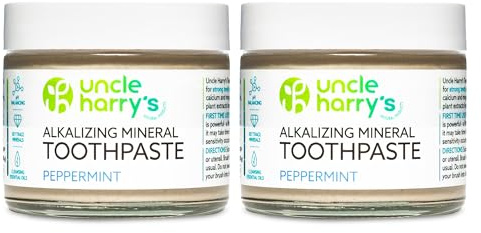 Uncle Harry's Peppermint Remineralizing Toothpaste | Natural Whitening Tooth Paste Freshens Breath & Promotes Enamel | Vegan Fluoride Free Toothpaste (2 Pack)