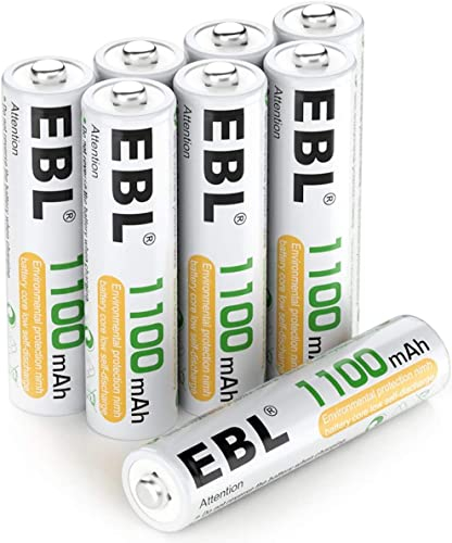 EBL 1100mAh AAA Rechargeable Batteries (8 Pack), High Capacity 1.2V NIMH Rechargeable Battery AAA with Long Lasting Power, Low Self-Discharge & Pre-Charged