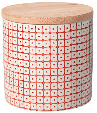 Bloomingville Dose Carla Aufbewahrung Behälter Topf Pott luftdicht Ø 10 x H 10 cm, rot, Keramik, Bambus, fasst ca. 400 ml