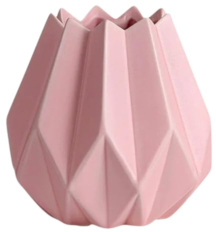 Moderne Pastelfarbene Keramikvase, Tischvase Vase, Geometrisch Origami Design, Keramik (Rosa 14 cm Hoch)