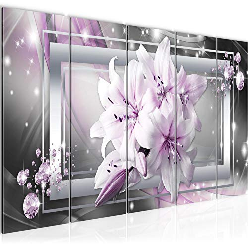 Runa Art Bild Blumen Lilien Wandbilder auf Vlies Leinwand 5 Teilig Wanddekoration Wohnzimmer Schlafzimmer 021756b