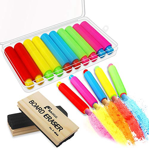 10 pz gesso colorato titolare clip gesso con custodia e 2 confezioni di gomme per lavagna in feltro di lana anti-polvere per insegnanti, bambini