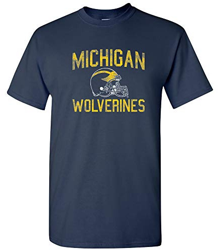 NCAA Faded Football Helm, Team Color T-Shirt, College, Universität, Michigan Wolverines Navy, XL