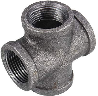 TuToy 1/2 '3/4' 1 'Kreuz 4-Wege-Rohrverschraubung Temperguss Schwarz Innenbuchse - 3/4 Zoll