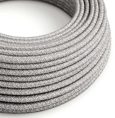 Creative-Cables L'originale cavo elettrico per esterno rivestito in tessuto UV resistente (5 m, Lino Naturale Grigio SN02) – Rotondo, lino – Compatibile con sistema MODULAIR IP65 – Made in Italy
