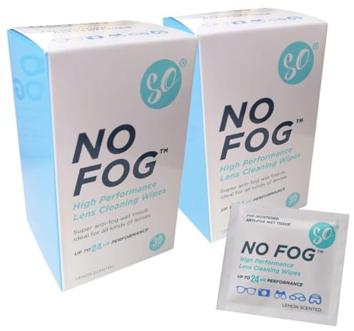 SO No Fog Lens Wipes for Glasses - 60 Pack of High-Performance Spectacle Wipes - Anti Fog Glasses Cleaner, Individually Wrapped, Pre Moistened and Suitable for All Lenses