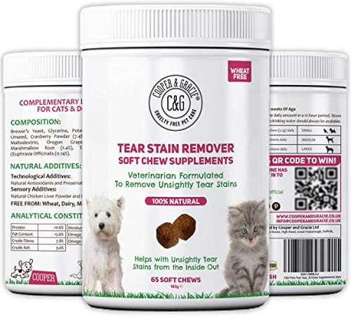 C&G Pets Tear Stain Remover Supplement 65 Soft Chews | Removes Tear Stains | Stimulates Immune System | Antioxidants | Resist Allergens | Veterinarian Formulated