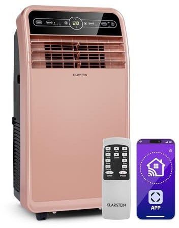 Klarstein Climatiseur Mobile Silencieux, Smart Climatiseur 4 en 1, Mode Nuit, Déshumidificateur, Ventilateur, Mini Climatisation à Faible Conso, Evacuation, Clim Portable, 12000 BTU, Climatiseurs