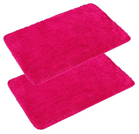 PANA® 'Florenz' Badteppich Set (2er Pack / 50 x 80 cm) • Flauschige Duschvorleger für Badezimmer und WC • Waschbare und rutschfeste Badematten • Badematten Set • Farbe: Fuchsia