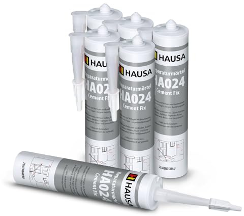 HAUSA Reparatur-Mörtel Cement Fix HA024 6x 310ml zementgrau gebrauchsfertiger Fugenmörtel zum Verfugen Füllen Ausbessern von Fugen Brüchen Rissen, Express Zement für Innen & Außen, Dichtmasse
