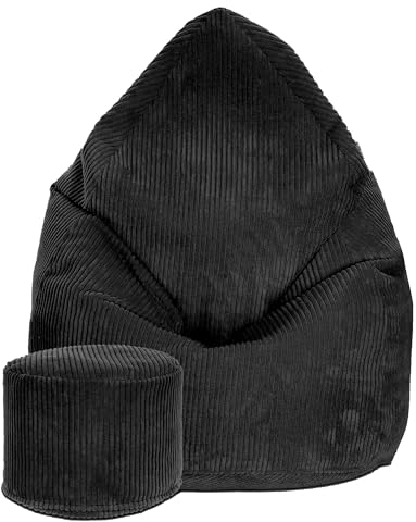 DreamRoots Sitzsack Cord Erwachsener Sitzsäcke Jugendlicher Teenager 80x80x120cm - Sitzsack mit Füllung, Hocker, Lehne und Bezug - Bean Bag Chair - Sitzkissen Boden - Chill Sack