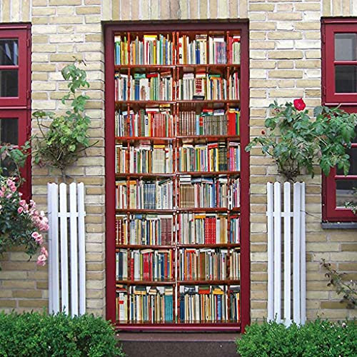 CBWRAW 3D Türtapete Fototapete Selbstklebend Türposter Abnehmbar PVC Fototapete Türfolie Bücherregal Buchen Muster Türaufkleber Für Wohnzimmer Erwachsene Kind Schlafzimmer Küche 77x200cm