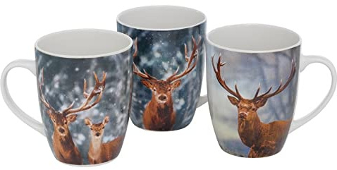 RiloStore 3 Stk Kaffeetassen HIRSCHE 350ml Weihnachten n3065 weiss Glühwein Tassen Becher Kaffeetasse HIRSCH WINTER Geschenkset