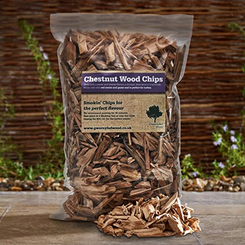 Chestnut BBQ Smoking/Smoker Wood Chips 3 Litre - Ideal for Beef, Pork, Poultry, Venison, Fish and Veg(24 Great Flavours available 100% Natural with nothing added) (Chestnut)