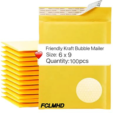 FCLMHD Kraft Bubble Mailers 6x9100 Pack Yellow Padded Envelopes Self-Sealing Paper Shipping Bags for CDs, Video Games,Jewelry Makeup Supplies.