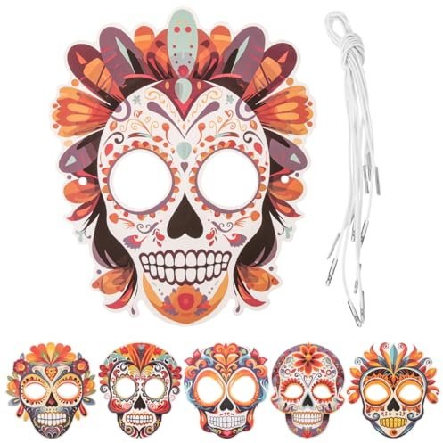 COHEALI 6 Pièces Le Jour Des Morts Masques En Papier Masque Du Jour Des Morts Costume De Masque De Crâne Décor De Fête Mexicain Crâne De Cosplay De Bal Masques Se Réconcilier Décorations