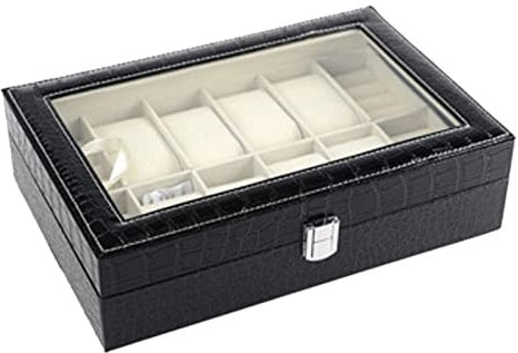 Uhrenkoffer Uhrenrolle Uhrenbox Uhrenschatulle Elegantes Krokodilmuster PU-Leder 16 Slots Ringhalter 8 Slots Uhrenbox Clear Top Uhrenschmuck Aufbewahrungskoffer Uhrenetui Uhren Aufbewahrungsbox ( Colo