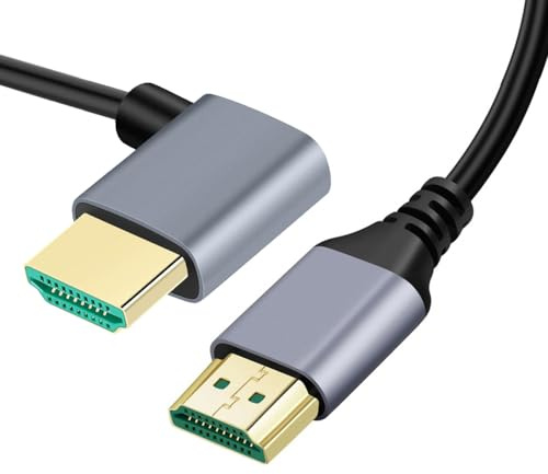 CY Câble HDMI 2.1 ultra fin HDTV 8K 4K Hyper Super Flexible Slim Cordon Coudé 90 degrés Type-A Mâle vers Mâle pour Ordinateur HDTV 50cm