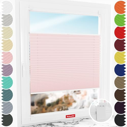 Schuette® Plissee ohne Bohren zum Kleben ● Thermo Kollektion: Rosewater (Rosa) ● 20x150cm (Breite x Höhe) ● Suprafix Klebe- & Schraubhalter 2in1 Set Letsbond ● Bequeme Rollo
