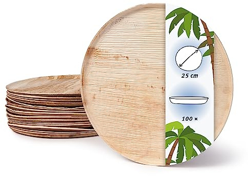 onlyleaf Palmware Pizza Einwegteller I Wegwerfgeschirr Partygeschirr aus Palmblatt I 100 x Pizzabrett rund 25 cm, flach, mit Rand I Palmblatt Einweggeschirr biologisch abbaubar & kompostierbar