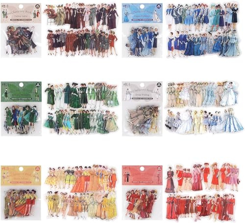 RISYPISY Adesivi moda vintage, 240 pezzi stile retrò signore Scrapbook Stickers Scrapbooking Supplies Kit, Sheer persone adesivi per Junk Journals, creazione di carte (SET-A)