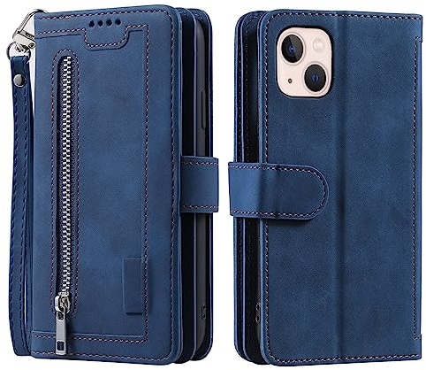 VEEMOS Handyhülle für iPhone 13 Mini hülle Klappbar Handytasche Schutzhülle Klapphülle mit Ständer Kartenfach Handy Tasche Book Flip Case Cover - Blau