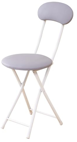 DURAGS Sitzhöhe 47 cm Klapphocker mit Rückenlehne, Tragbarer Zusammenklappbarer PU Gepolsterter Küchenstuhl, Frühstücks-Camping Außenhocker (Color : Gray)