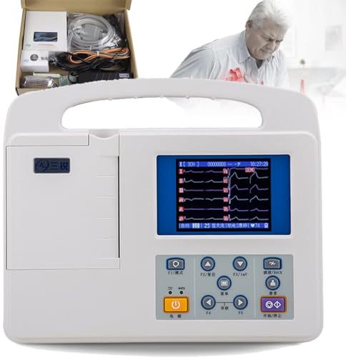Máquina ECG Electrocardiógrafo Portátil,Equipo Digital 6 Canales Electrocardiógrafo con Software