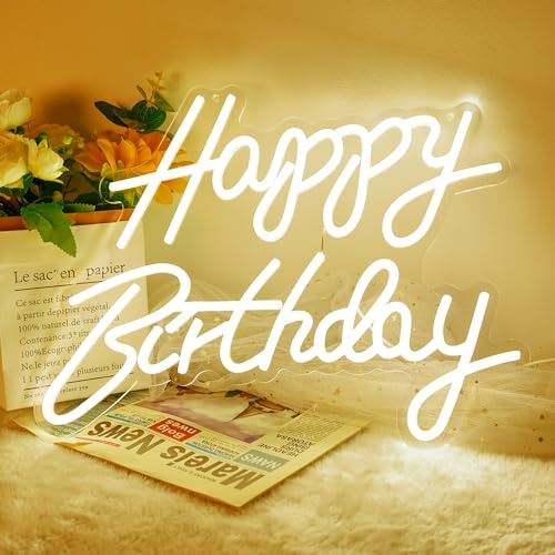 Happy Birthday Neonschild Neon Sign Warmweißes LED Neonlicht USB-Power-Brief Lichtschilder, Dimmbare Dekorative Wandlichter für Zuhause Schlafzimmer Geburtstagsfeier Dekoration Geburtstagsgeschenk