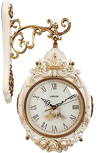 Retro Bahnhofsuhr Europäischer Stil doppelseitiger 360 ° rotierender Wanduhr, Vintage Metall Central Station Wanduhr, Kunstuhr Dekorative Hängsuhren for Home Decor Wohnzimmerstudium Wanddekoration ( C