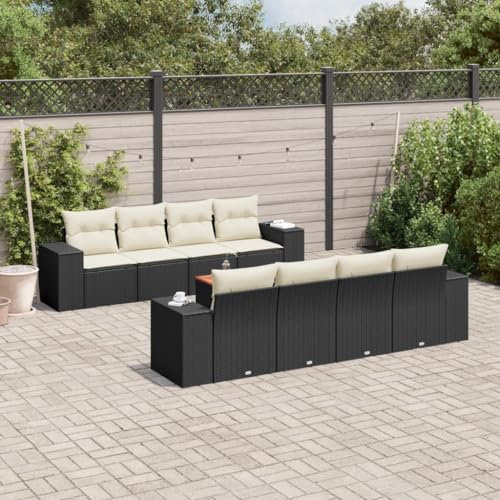 ULUYYUC 9-TLG. Garten-Sofagarnitur, Ecksofa Fußhocker Hocker Eckbankgruppe Geeignet für Hinterhof Balkon Garten Außenbereich mit Kissen Schwarz Poly Rattan