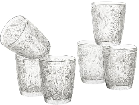 Baroni Home Set 6 pz di Bicchieri in Vetro Decorati con Rifiniture in Rilievo da 30 CL, Lavabili in Lavastoviglie, 8x8x10 cm, Trasparente Foglie