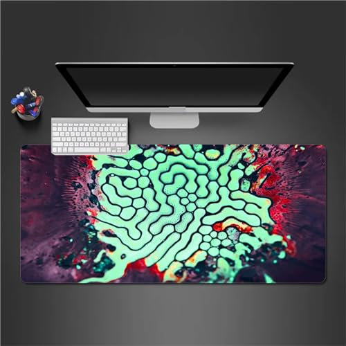 QiHon Gaming Mauspad XXL Grüne Zusammenfassung Großes Mauspad Schreibtischauflage mit Vernähte Kanten Einer speziellen Oberfläche verbessert Geschwindigkeit und Präzision 900x400x2mm
