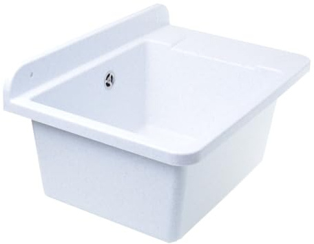 Aqbau Ausgussbecken 505mm Waschbecken Spülbecken Mit Ausziehbarem Einhandmischer Weiß Granit