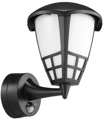 Maclean MCE518 Außenwandleuchte mit Infrarot-Bewegungssensor, Wandlampe, Außenleuchte, IP65 - Wasserfest, 1xE27 - Maximale Belastung: 60 W, Erfassungsbereich: max. 12 m (Schwarz)