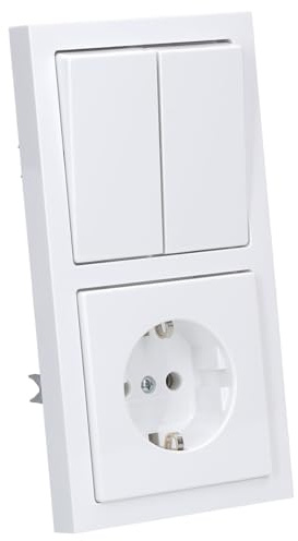 Busch-Jaeger future® linear Komplett-Set: 2000/5 Serienschalter Einsatz + 1785-84 Serienwippe weiß 55x55 mm + EUC-84 SCHUKO Schutzkontakt-Steckdose + 1722-84 Abdeckrahmen 2-fach, studioweiß 55x55 mm