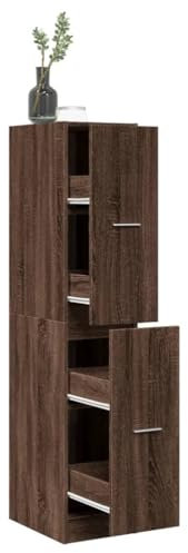 Homgoday Apothekerschrank Auszugschrank Medizinschrank Beistellschrank Mehrzweckschrank Aufbewahrungsschrank Schrank mit 4 Schubladen Eichen-Optik 30x41x144,5 cm Holzwerkstoff