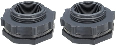 PATIKIL PVC-Wanddurchführung G 1-1/2, 2 Stück Doppelt Gewinde PVC-Durchführung Wasserbehälteranschluss mit PVC-Dichtungsdichtung für Regeneimer, Spülen, Aquarien, Grau