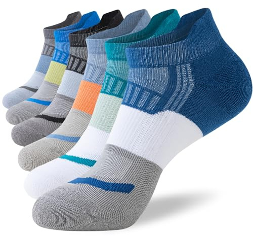 Cirorld Men's Cotton Trainer Socks, 6 Pairs, Full Cushioned Low Cut | 80% cotton with breathable mesh and a padded sole; arch support and low-cut fit suit walking, hiking, running and cycling.