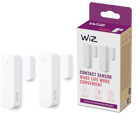 WiZ Kontaktsensor - Heim-Überwachung &-Automatisierung, Echtzeit-Warnungen, Lichtalarm, Heimsicherheit, Benachrichtigungen, App-Steuerung, verbindet Sich mit WiZ Kamera und Lichtern, 2er Pack