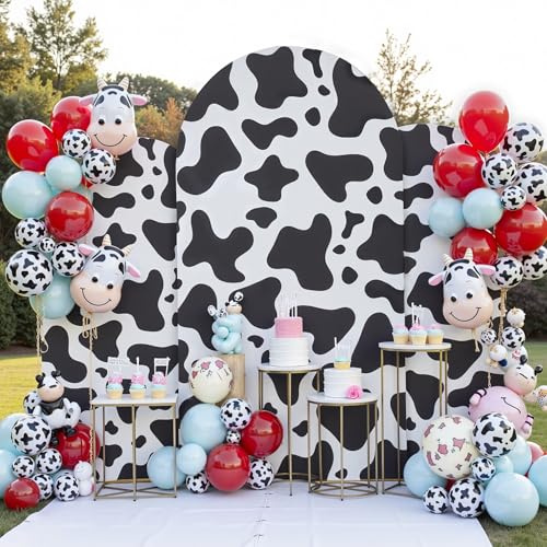 Lot de 3 Housses de Fond pour Arche de Vache de 2,2 m, 2 m, 1,8 m, infroissables, Extensibles, en élasthanne, Motif Ferme, Nature, Vache, Chiara, pour fête prénatale, fête d'anniversaire, Fond Photo