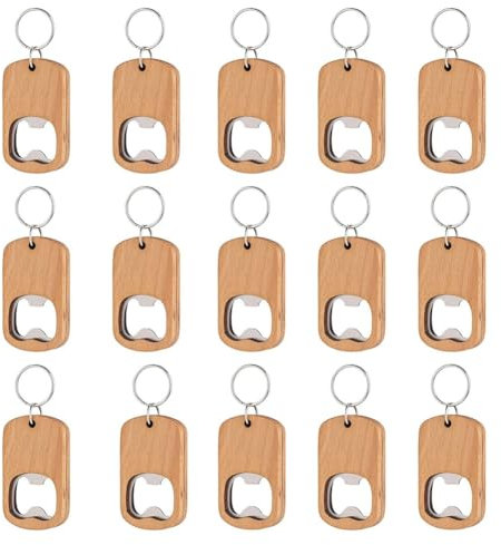 Jolsaawie Paquete de 15 abrebotellas de madera en blanco para grabar, abrebotellas de madera, llaveros grabados a granel